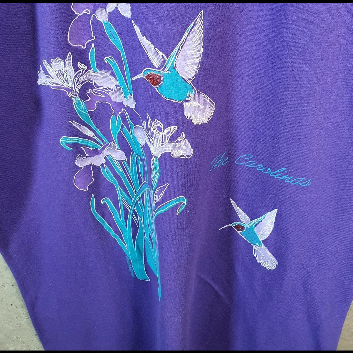 Vintage Hanes The Carolinas Flowers Birds 90s USA Single Stitch T Shirt Men’s Medium Purple C9372