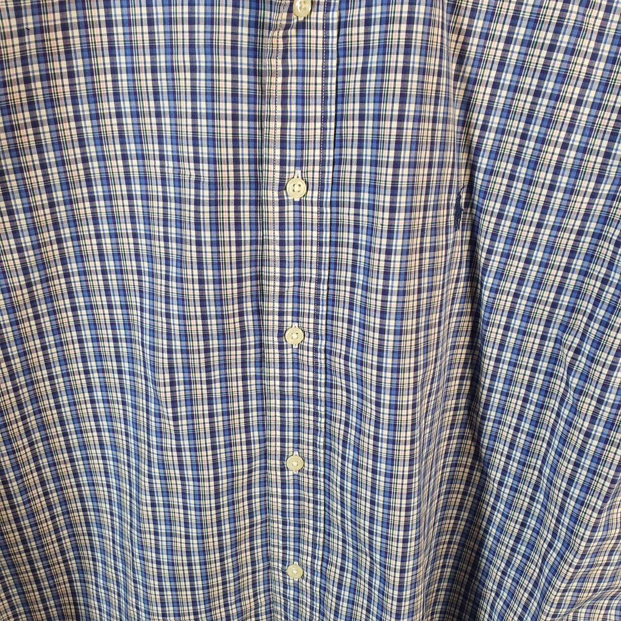 Vintage Ralph Lauren Button Down Shirt Men’s 2XL Blue Checkered Classic Cotton Pony Casual Big Fish Vintage