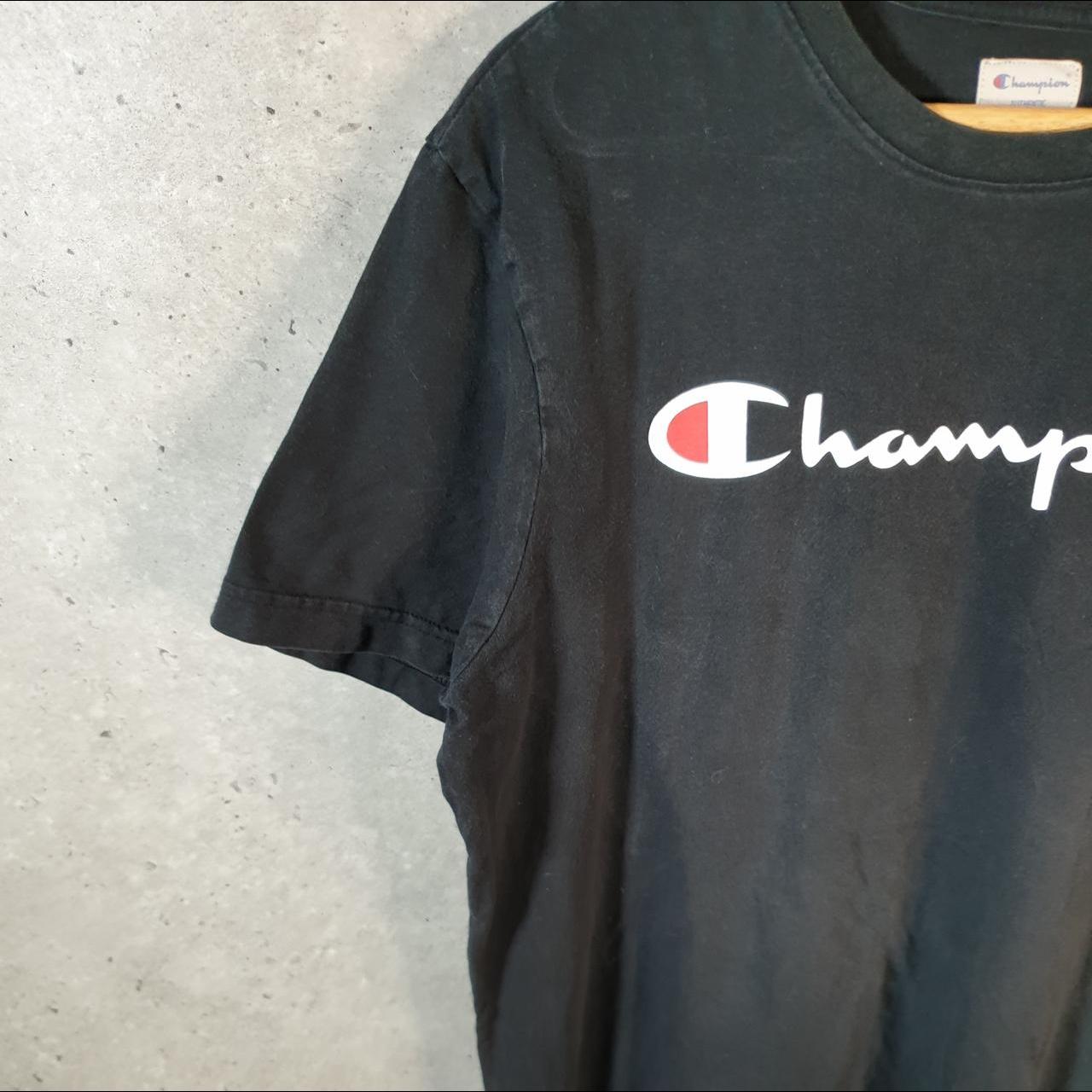 Vintage Champion Spellout Embroidered T Shirt Men’s Large Black Casual Blank Athletic