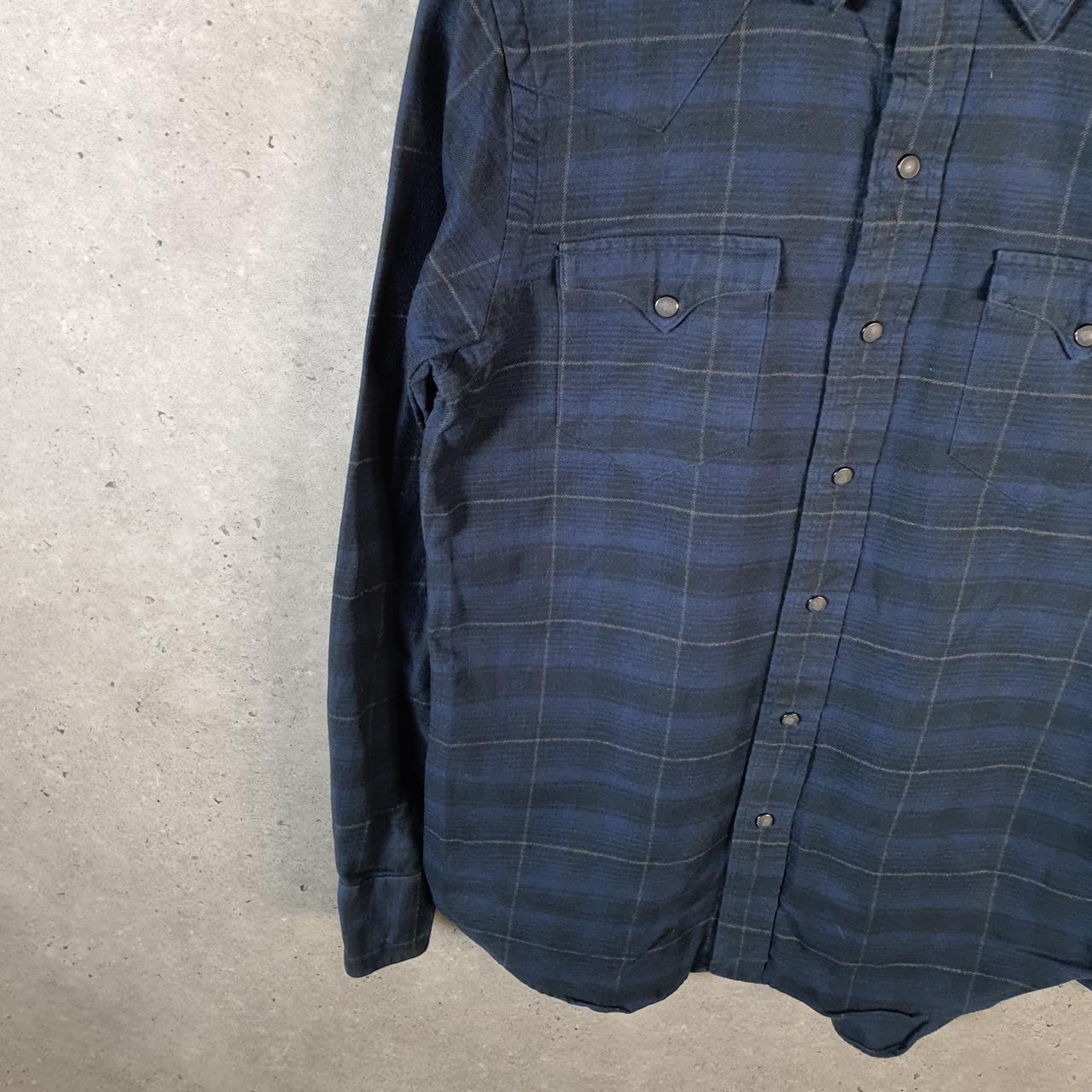 Vintage Ralph Lauren Button Down Shirt Men’s Small Navy Blue Checkered Pockets