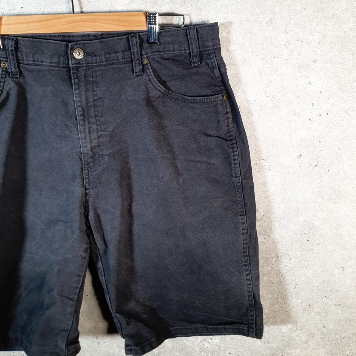 Vintage Dickies Carpenter Shorts Jorts Jeans Men’s W38 Black Denim Relaxed Fit Baggy Workwear Big Fish Vintage