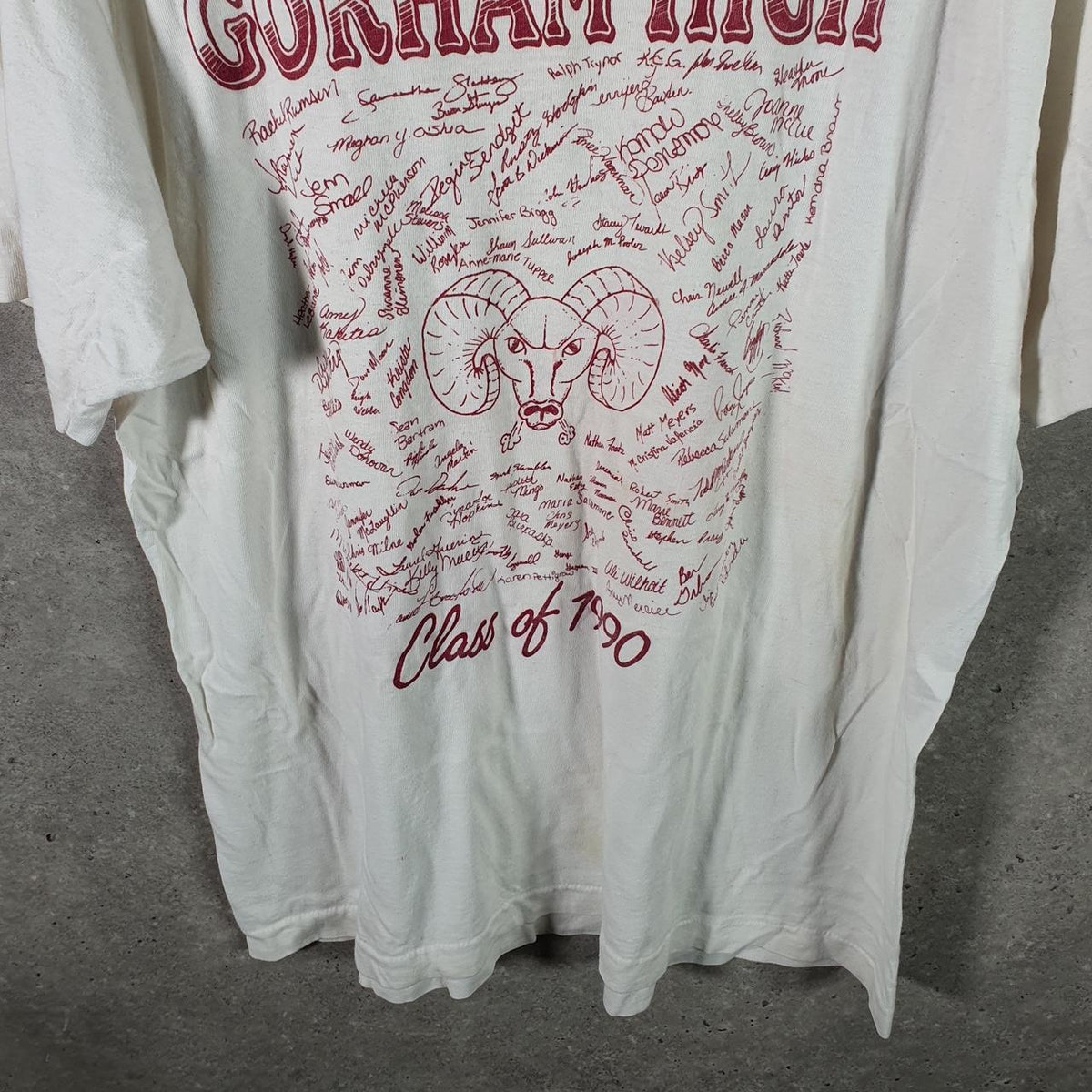 Vintage Fruit of the Loom Gorham Hugh School 1990 Single Stitch T Shirt Men’s XL White Big Fish Vintage