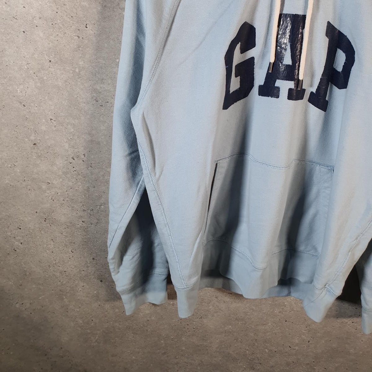 Vintage Gap Spellout Hoodie Mens Medium Blue Y2K Sweatshirt Logo Embroidered