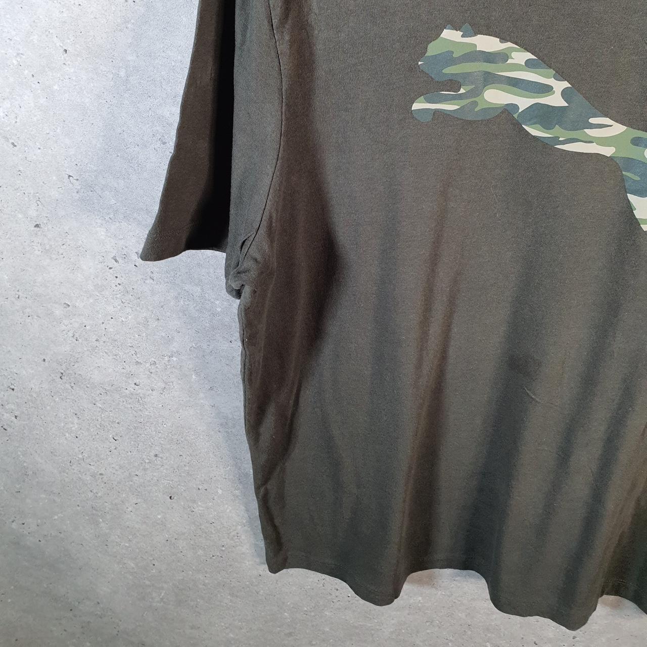 Vintage Puma Spellout T Shirt Men’s XL Khaki Green Logo Athletic Casual