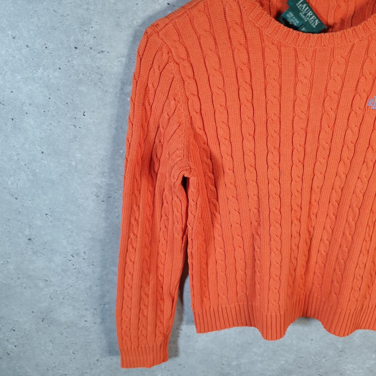 Vintage Ralph Lauren Polo Cable Knit Sweater Womens Small Orange Cotton Pullover