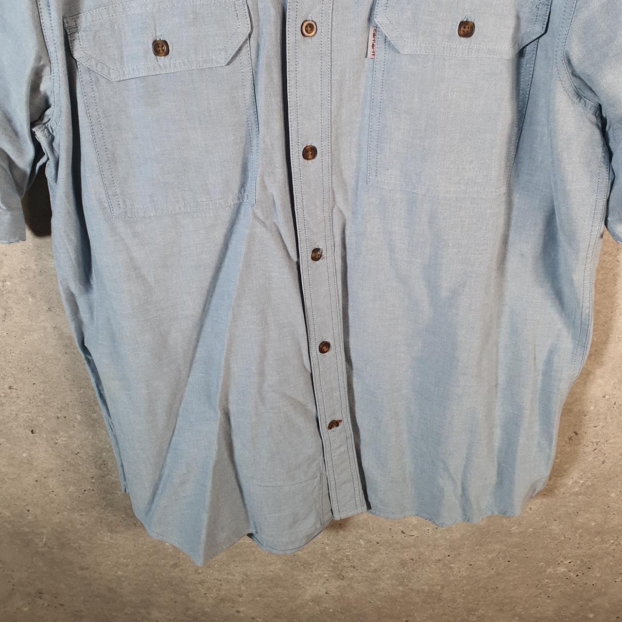 Vintage Carhartt Shirt Button Down Mens Large Blue Short Sleeve Chore Utility Relaxed - Big Fish Vintage