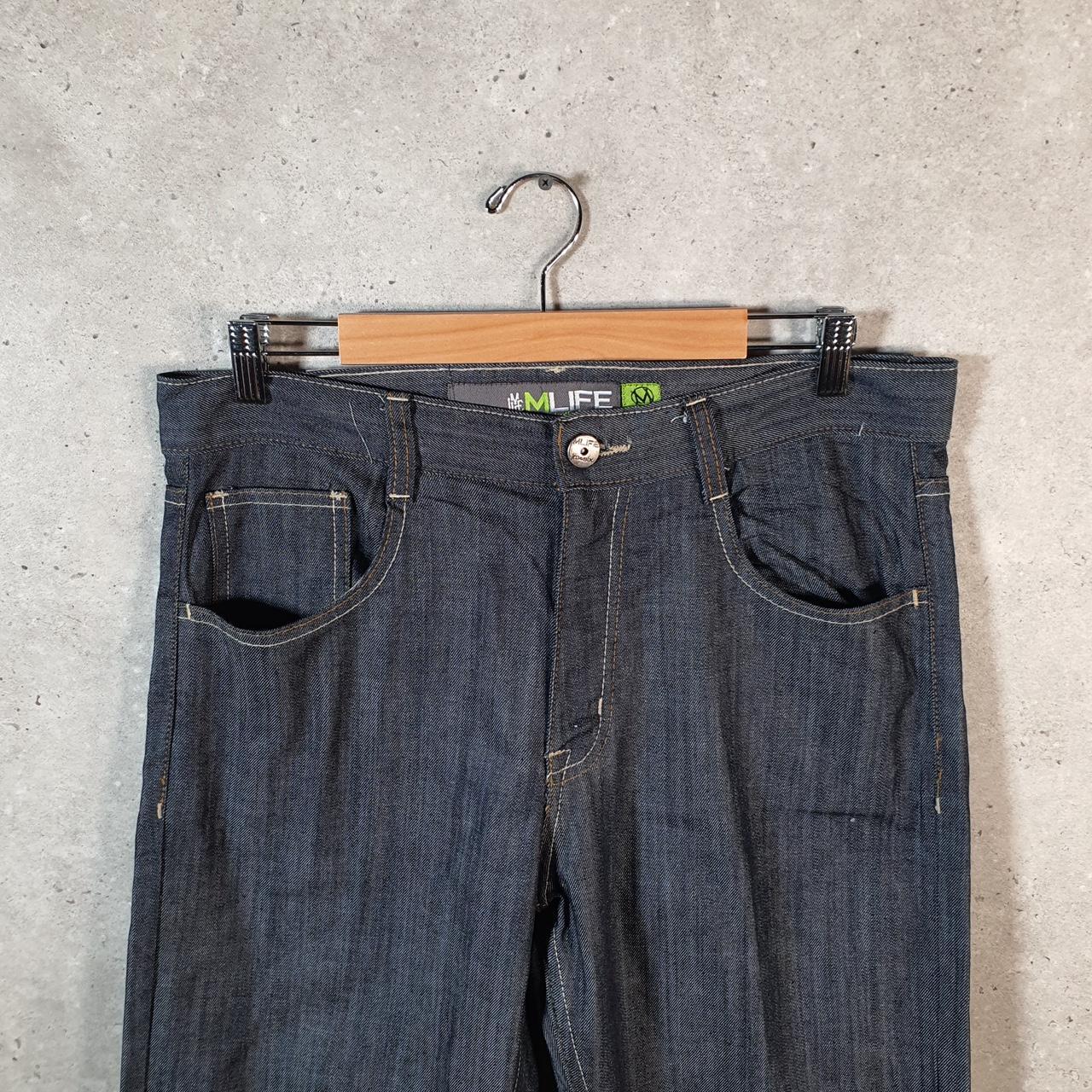 Vintage Mlife Baggy Y2K Hip Hop Jeans Mens W34 32 Blue Embroidered Denim Big Fish Vintage