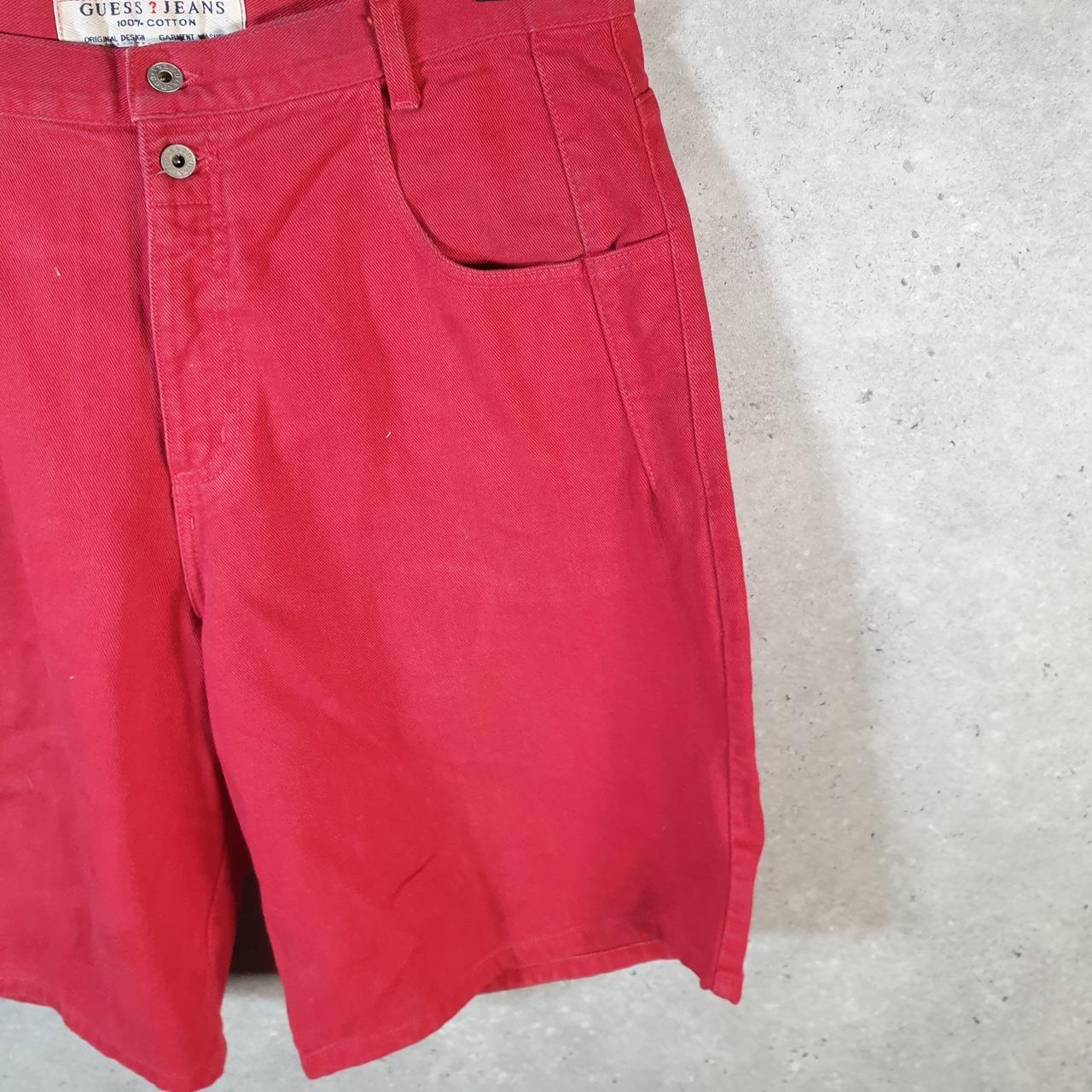 Vintage Guess Denim Shorts Jorts Cargo Men’s W36 Red Baggy Cotton