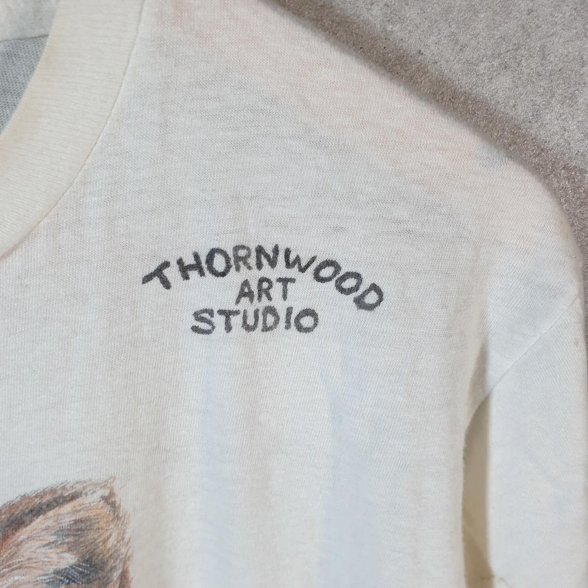 Vintage Fruit of the Loom Thornwood Art Studio Fox 90s Single Stitch T Shirt Men’s XS White C9414