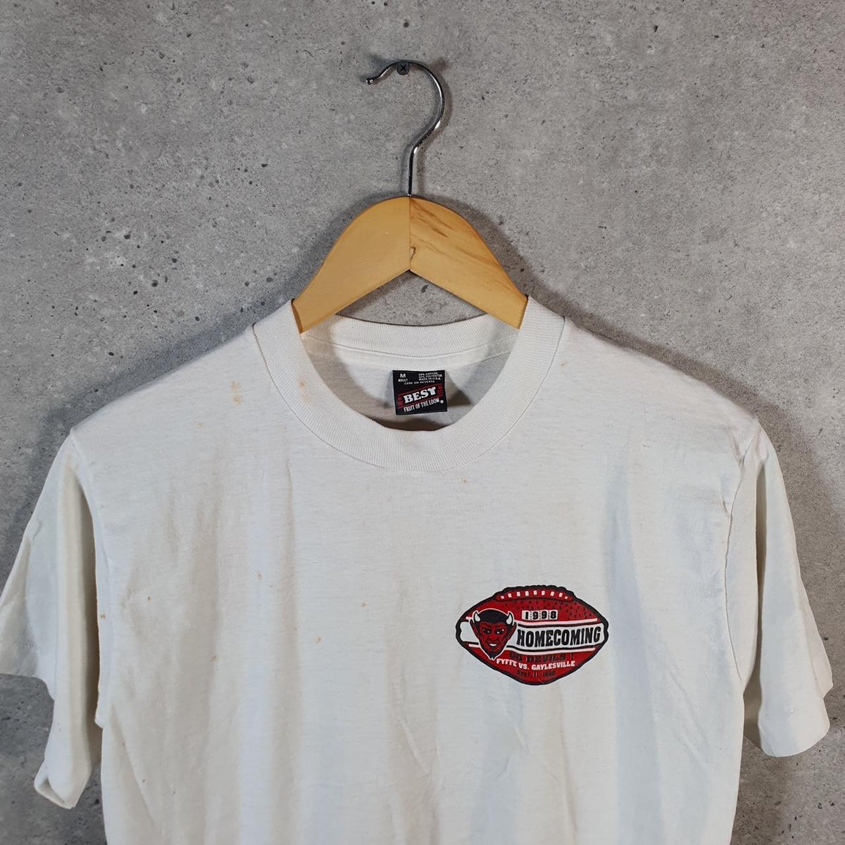 Vintage Best Fruit of the Loom Go Reds 1998 Homecoming Single Stitch T Shirt Men’s Medium White Big Fish Vintage