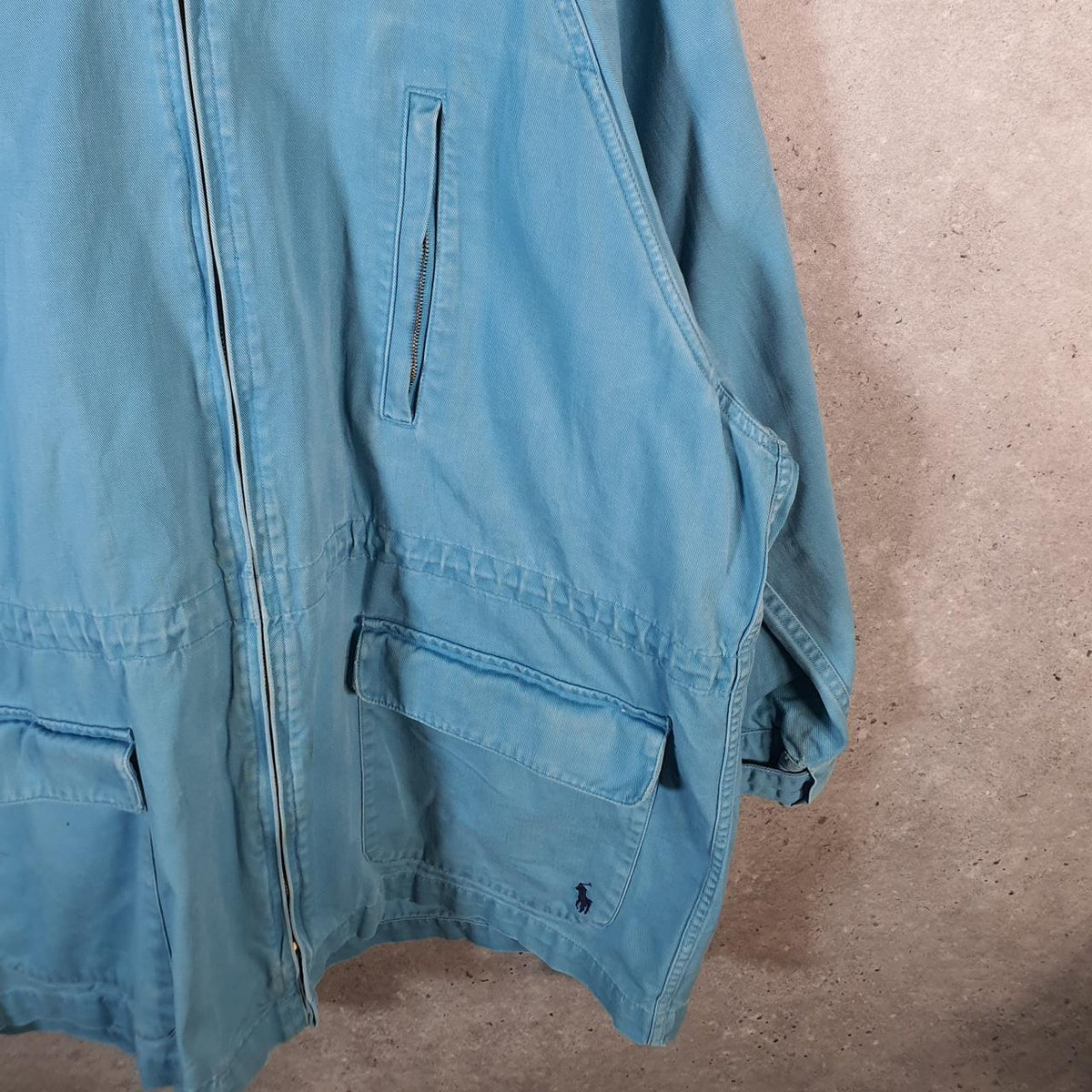 Vintage Ralph Lauren Polo Hooded Bomber Jacket Men’s Large Blue Pony Full Zip Big Fish Vintage