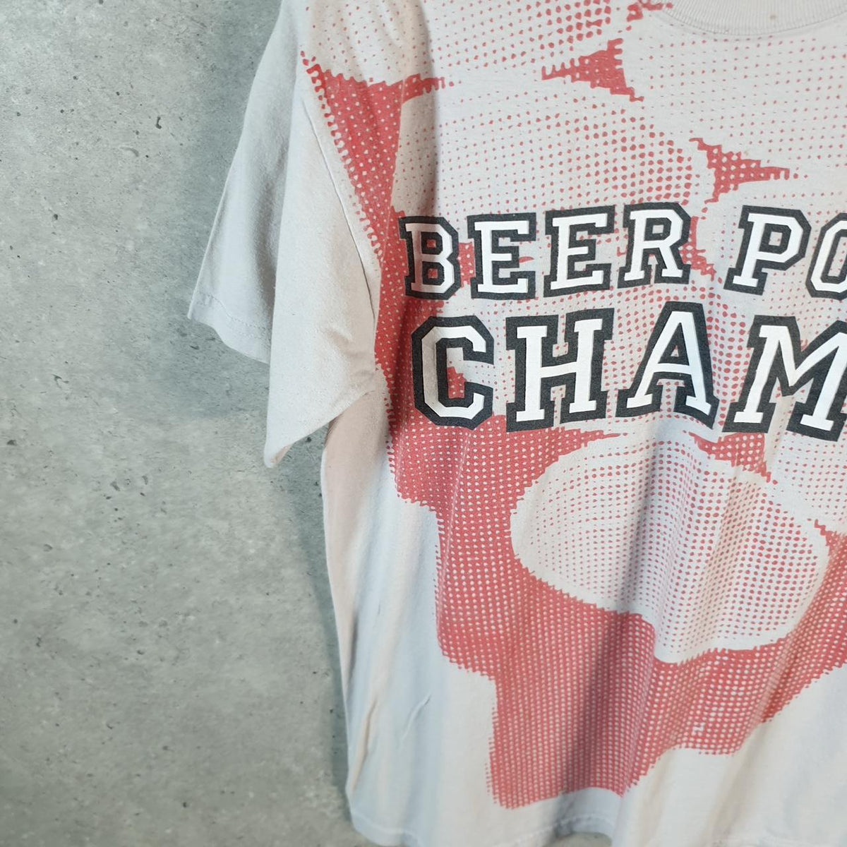Vintage Spencer’s Beer Pong Champions T Shirt Men’s Medium Cream Casual Sports Logo