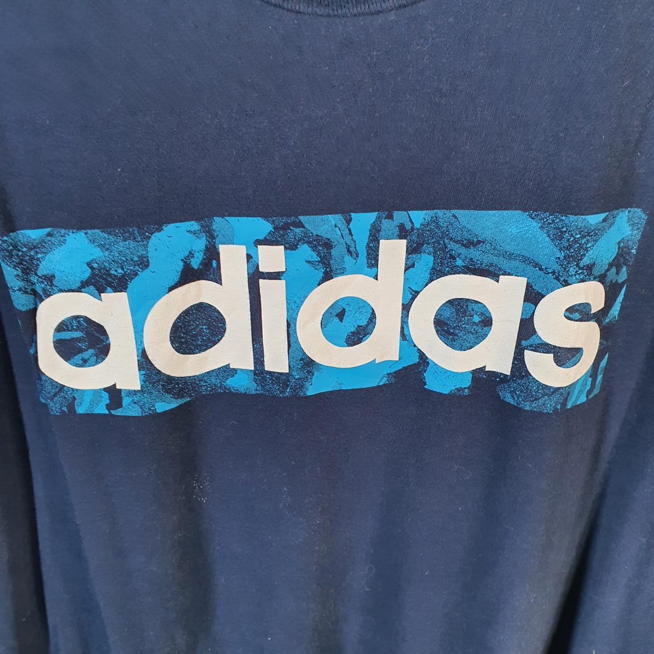 Vintage Adidas Spellout T Shirt Shirt Men’s Medium Navy Blue Three Stripes Logo Athletic C9736
