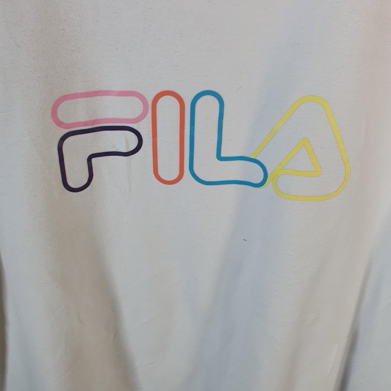 Vintage Fila Spellout Logo Cropped T Shirt Womens Medium White Athletic C9826