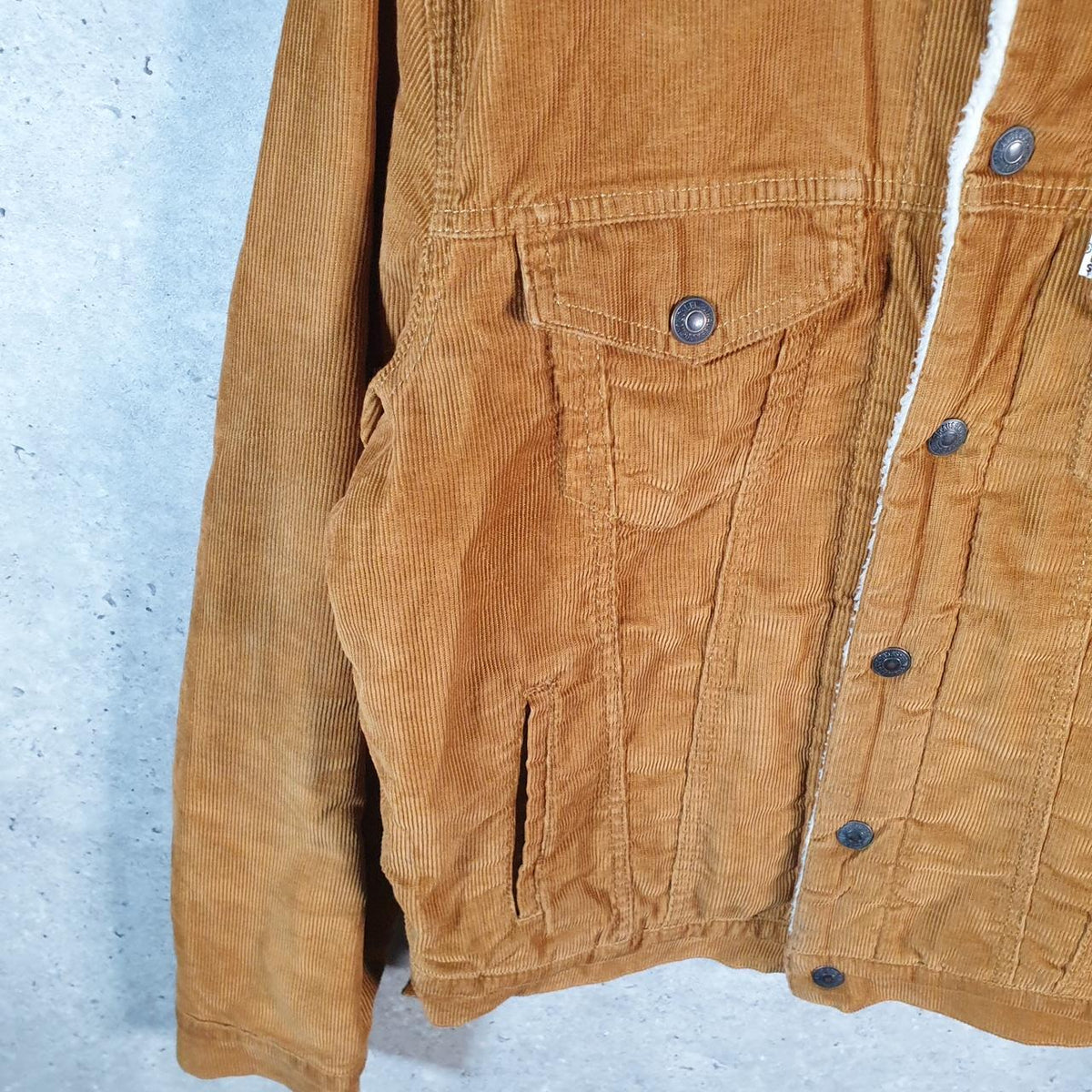 Vintage Levis Denim Corduroy Jean Trucker Sherpa Jacket Mens Small Brown Sherling