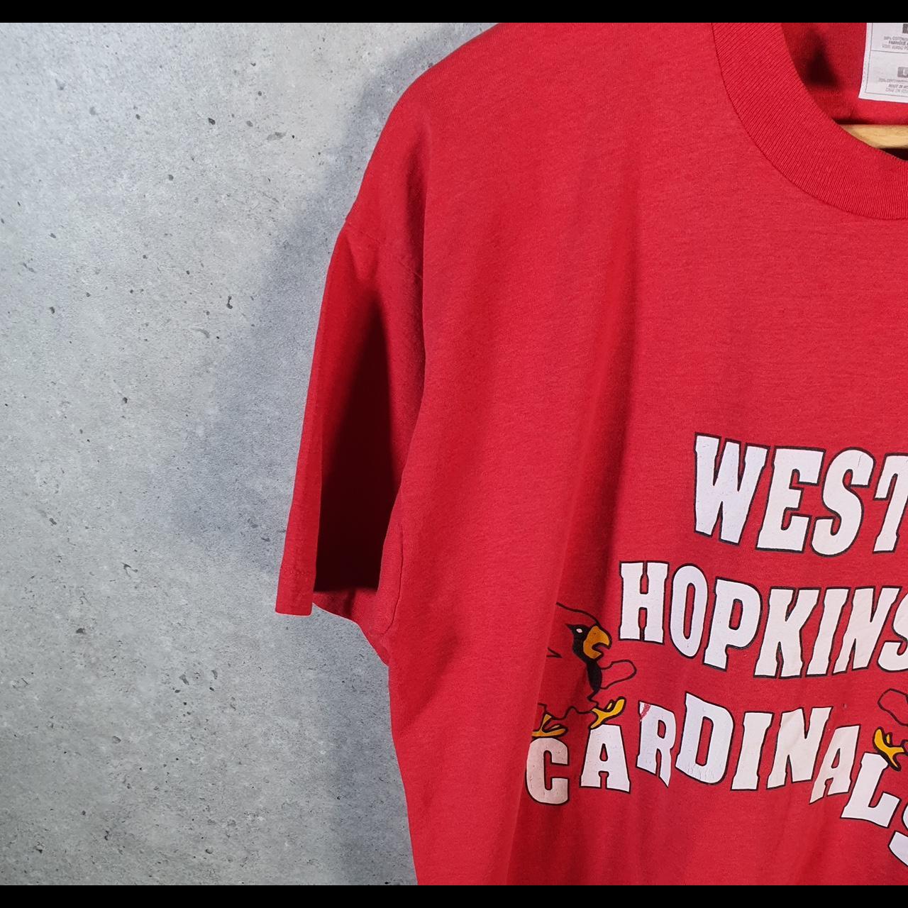 Vintage Fruit of the Loom West Hopkins Cardinals 90s Single Stitch T Shirt Men’s Large Red