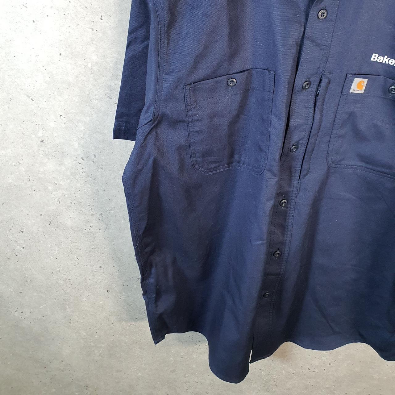 Vintage Carhartt Shirt Button Down Mens Large Navy Blue Short Sleeve Utility Relaxed Fit