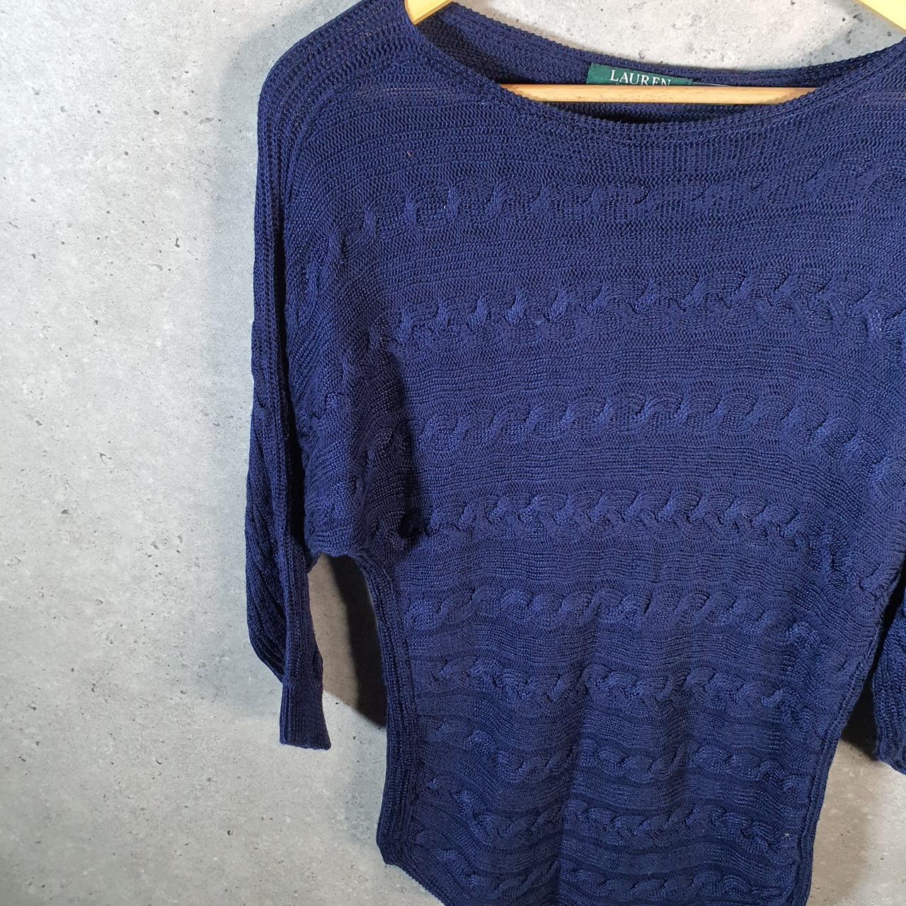 Vintage Ralph Lauren Polo Knit Sweater Womens Small Navy Blue Cotton Pullover