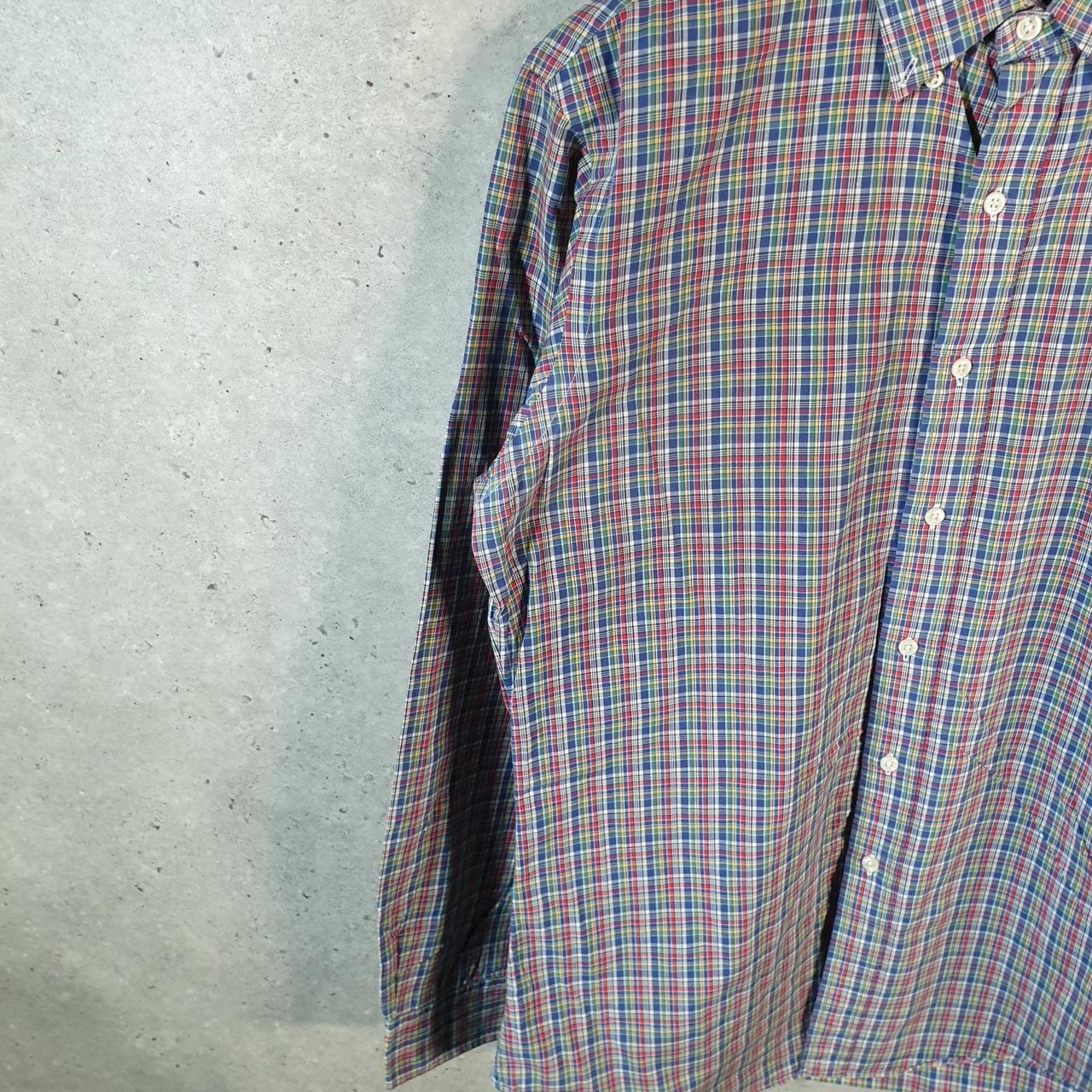 Vintage Ralph Lauren Button Down Shirt Men’s Medium Blue Checkered Custom Cotton Pony