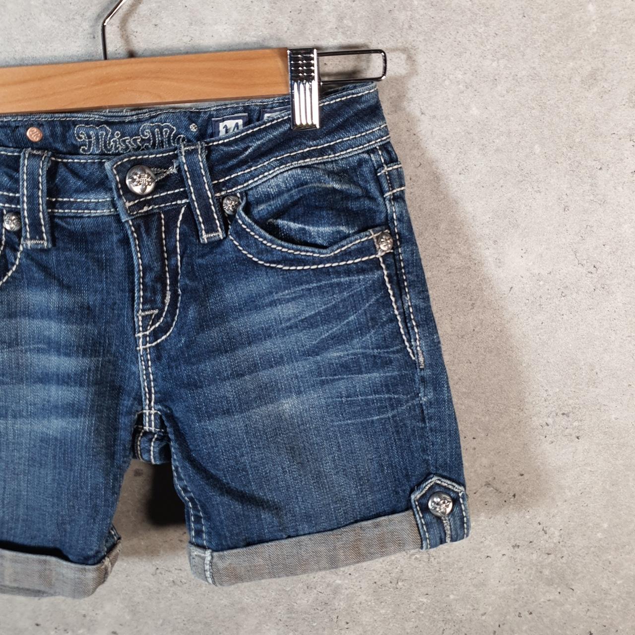 Vintage Miss Me Baggy Y2K Hip Hop Jeans Shorts Jorts Womens W24 Blue Denim Low Rise