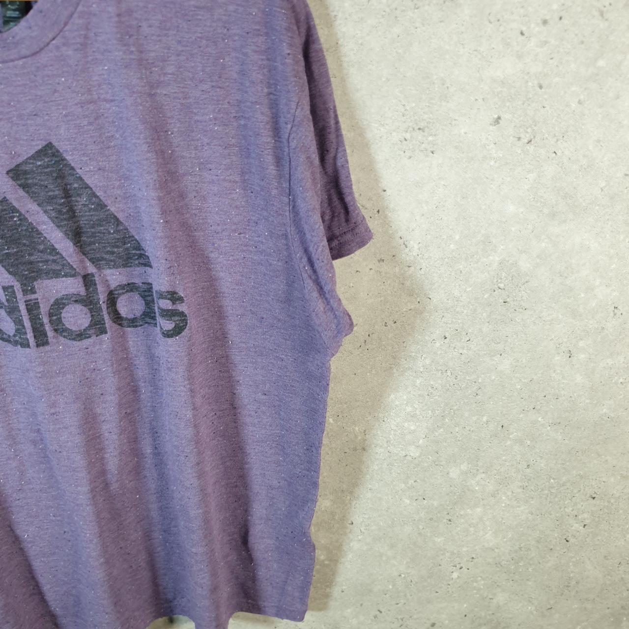 Vintage Adidas Spell out Sustainable T Shirt Womens XL Purple Three Stripes Logo Athletic