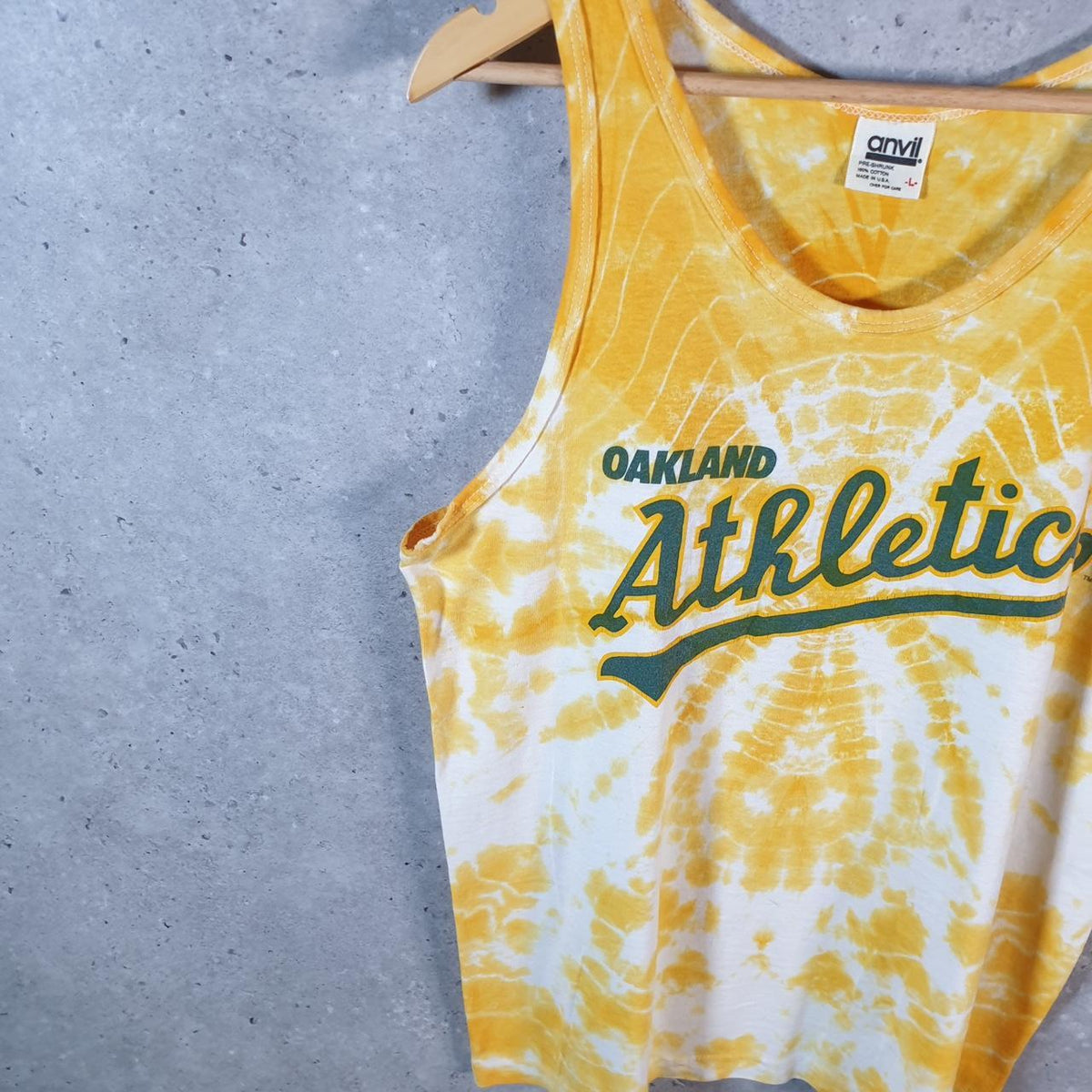Vintage Anvil Oakland Athletic USA 90s Single Stitch Vest Men’s Large Yellow
