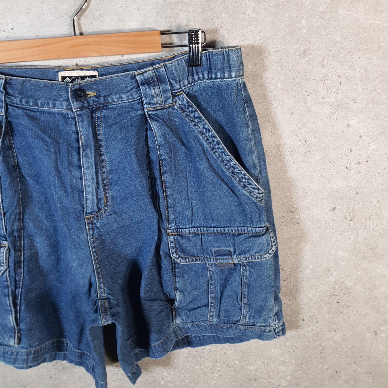 Vintage Columbia Baggy Shorts Jorts Cargo Mens Large Blue Denim Relaxed Fit Cargo