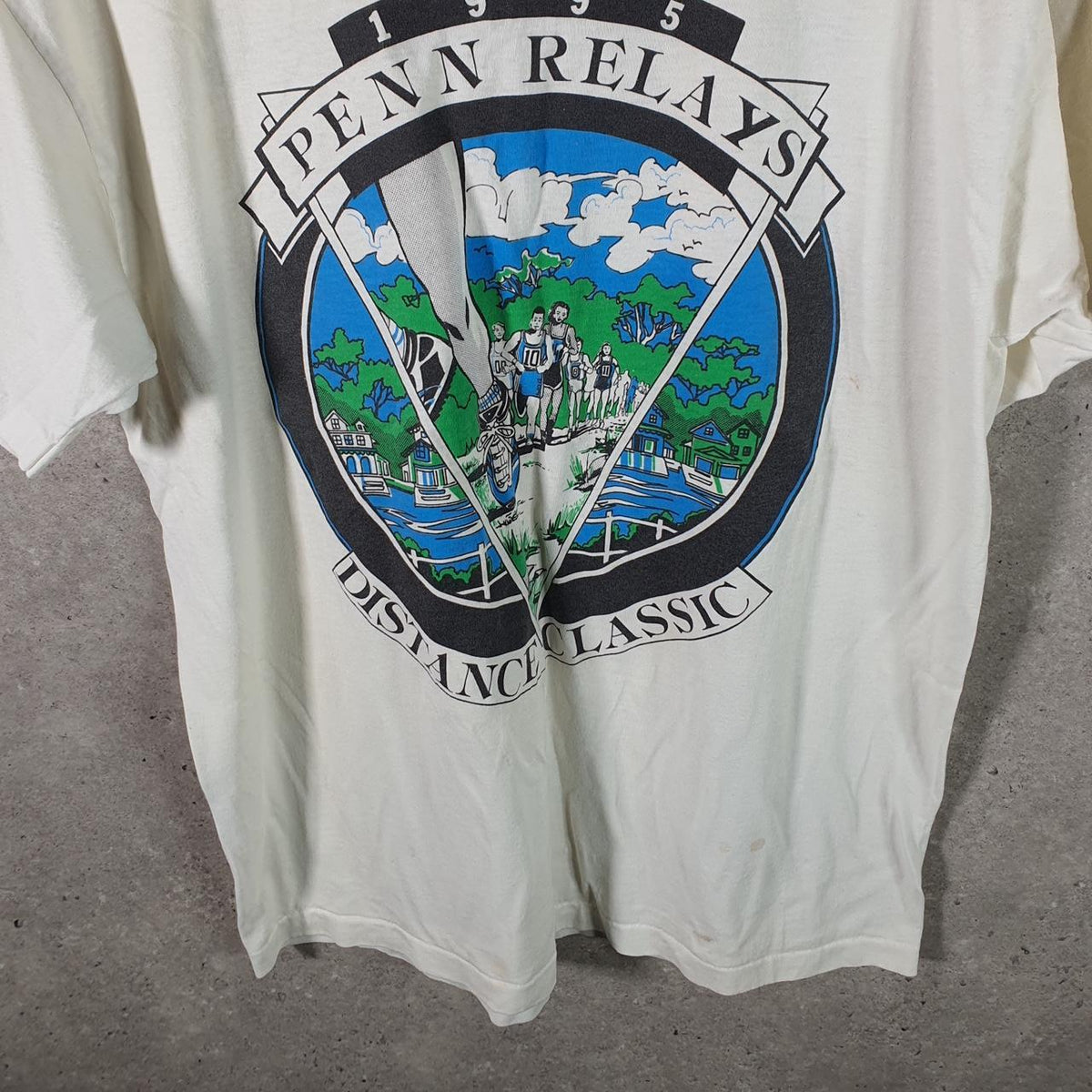 Vintage Hanes 50/50 1995 Penn Relays USA Single Stitch T Shirt Men’s Large White Big Fish Vintage