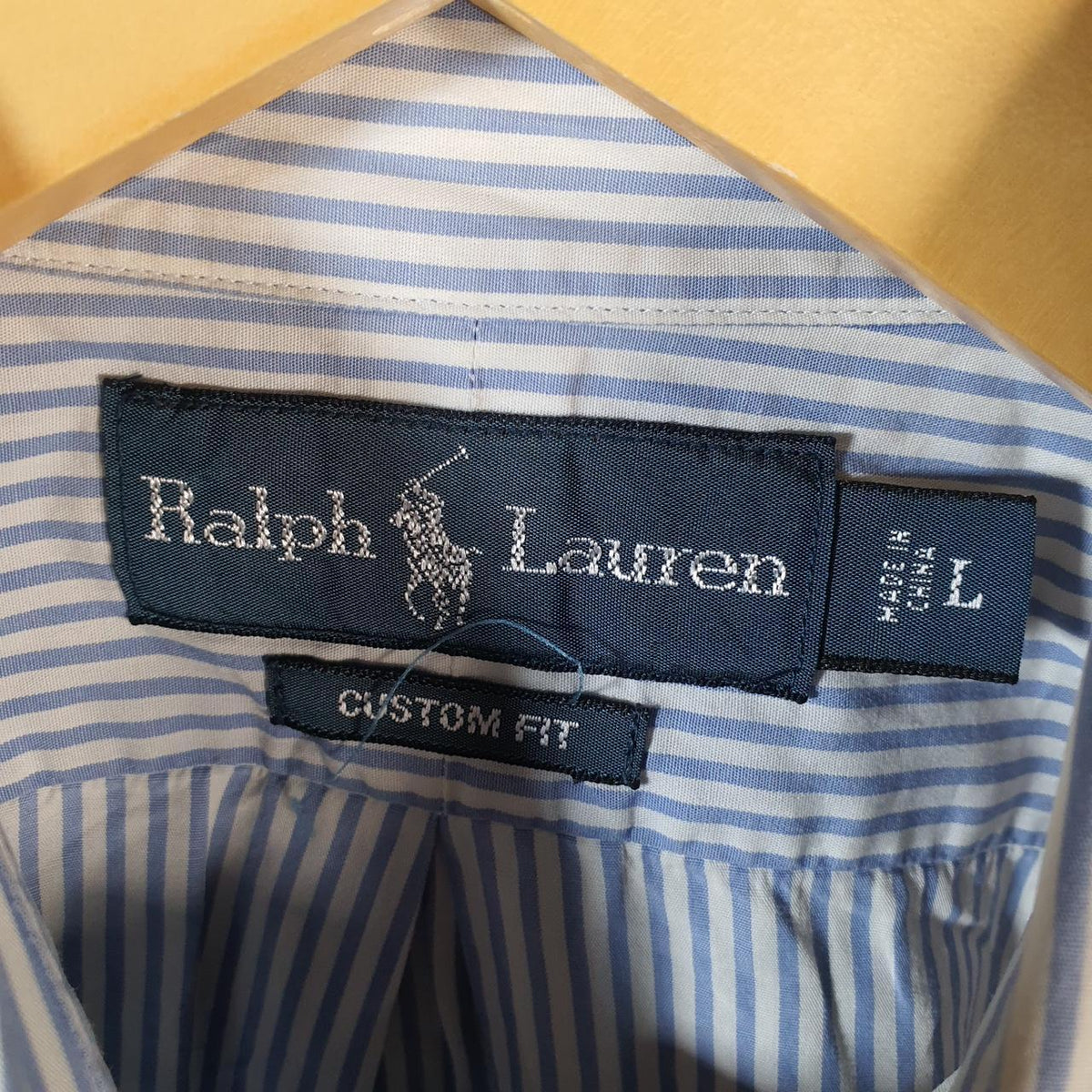 Vintage Ralph Lauren Button Down Shirt Men’s Large Blue Striped Custom Fit