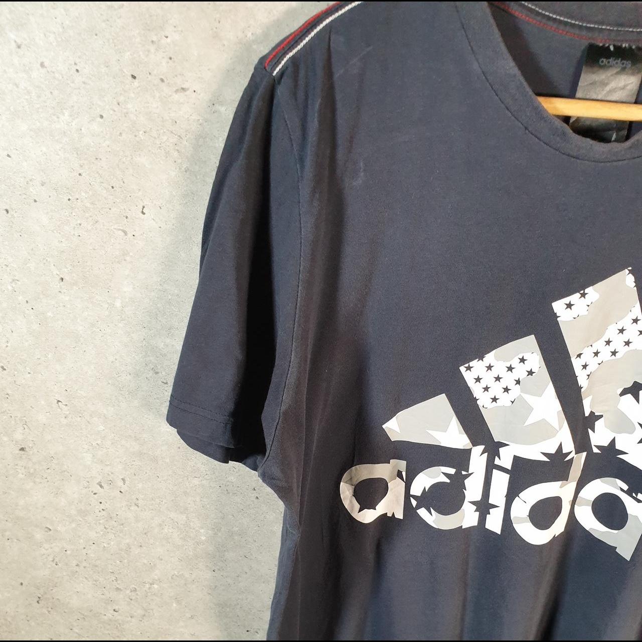 Vintage Adidas Spellout T Shirt Men’s Large Blue Three Stripes Logo Athletic