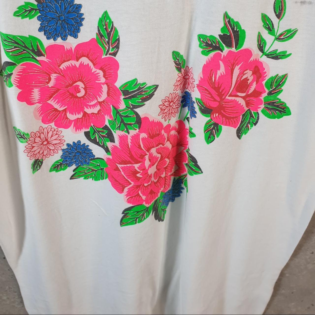 Vintage Flowers Graphic USA 90s Single Stitch T Shirt Men’s Medium White C8952