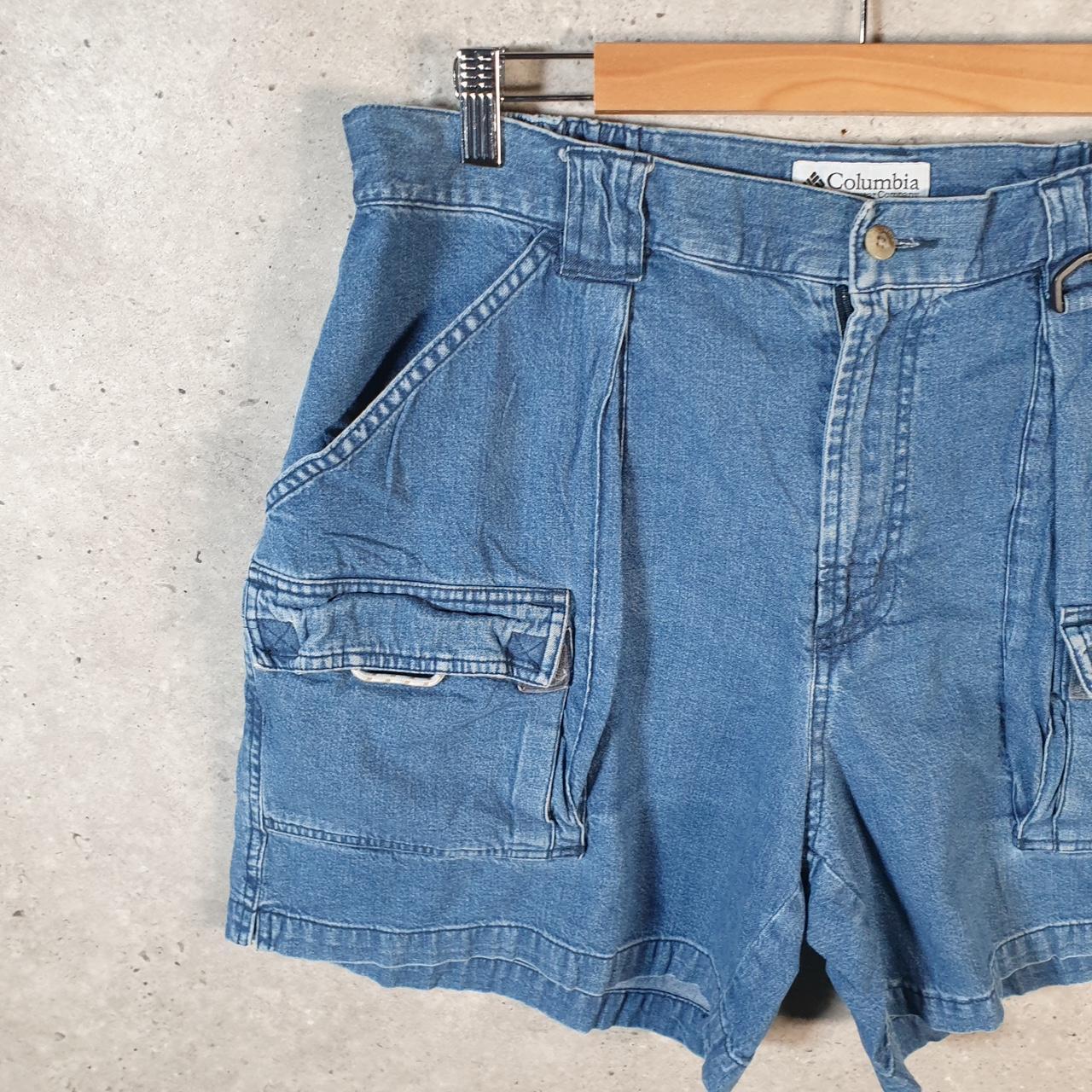 Vintage Columbia Baggy Shorts Jorts Cargo Womens XL PFG Blue Denim Relaxed Fit Cargo