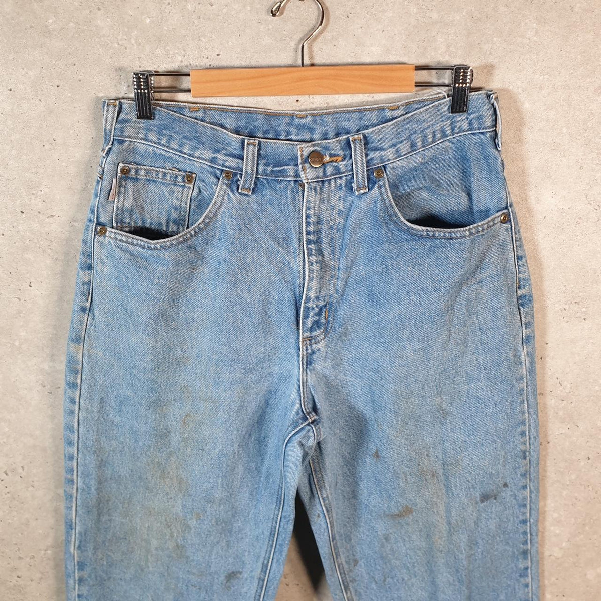 Vintage Carhartt Workwear Carpenter Jeans Mens W34 L32 Blue Denim Relaxed Fit USA