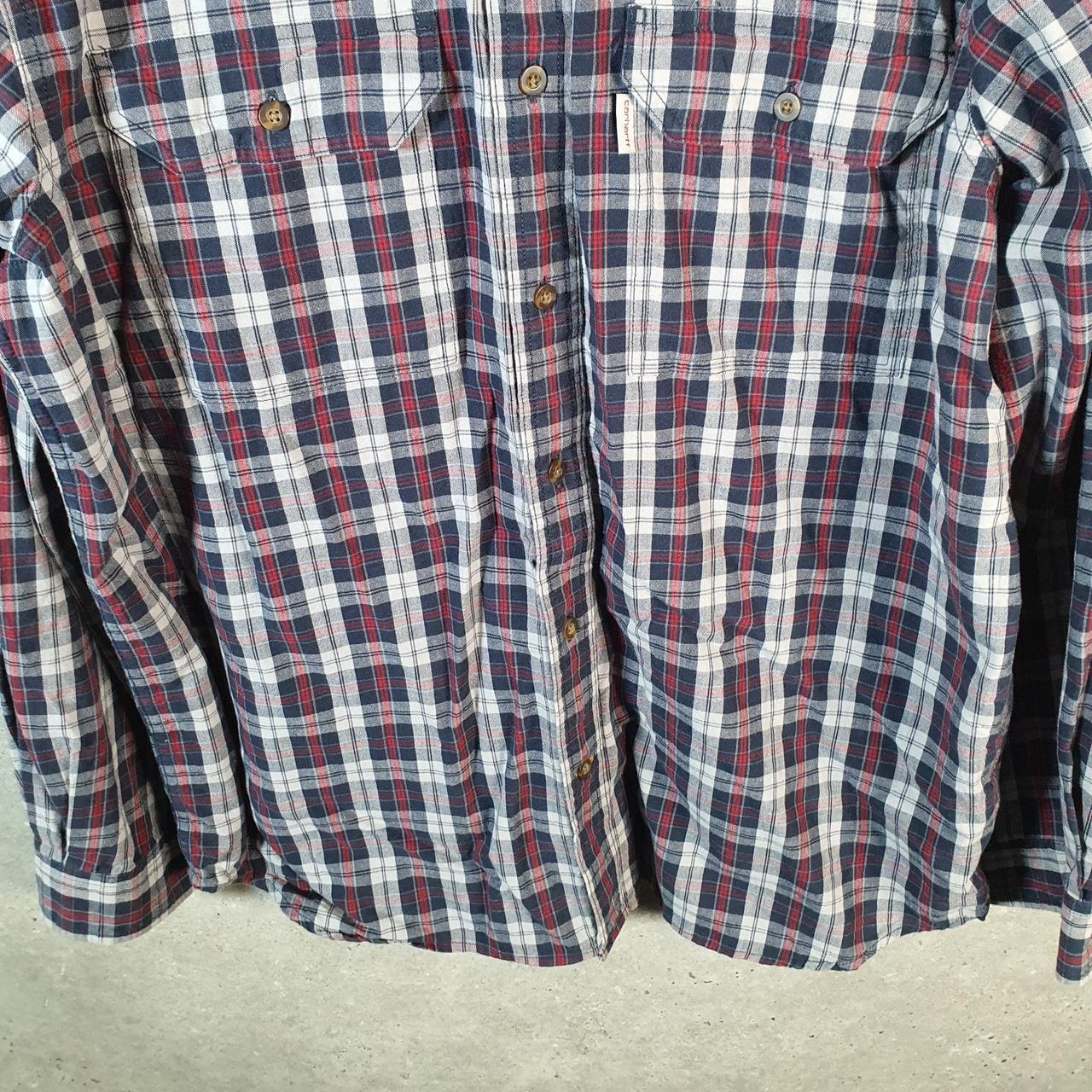 Vintage Carhartt Shirt Button Down Mens Large Blue Checkered Chore Utility Relaxed - Big Fish Vintage