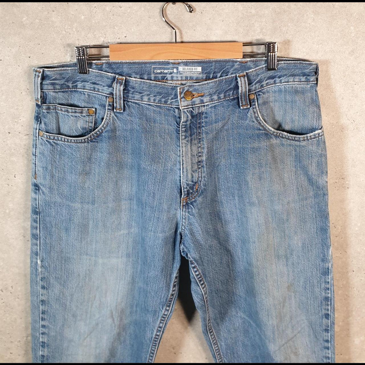 Vintage Carhartt Workwear Carpenter Jeans Mens W38 L30 Blue Denim Relaxed Fit USA