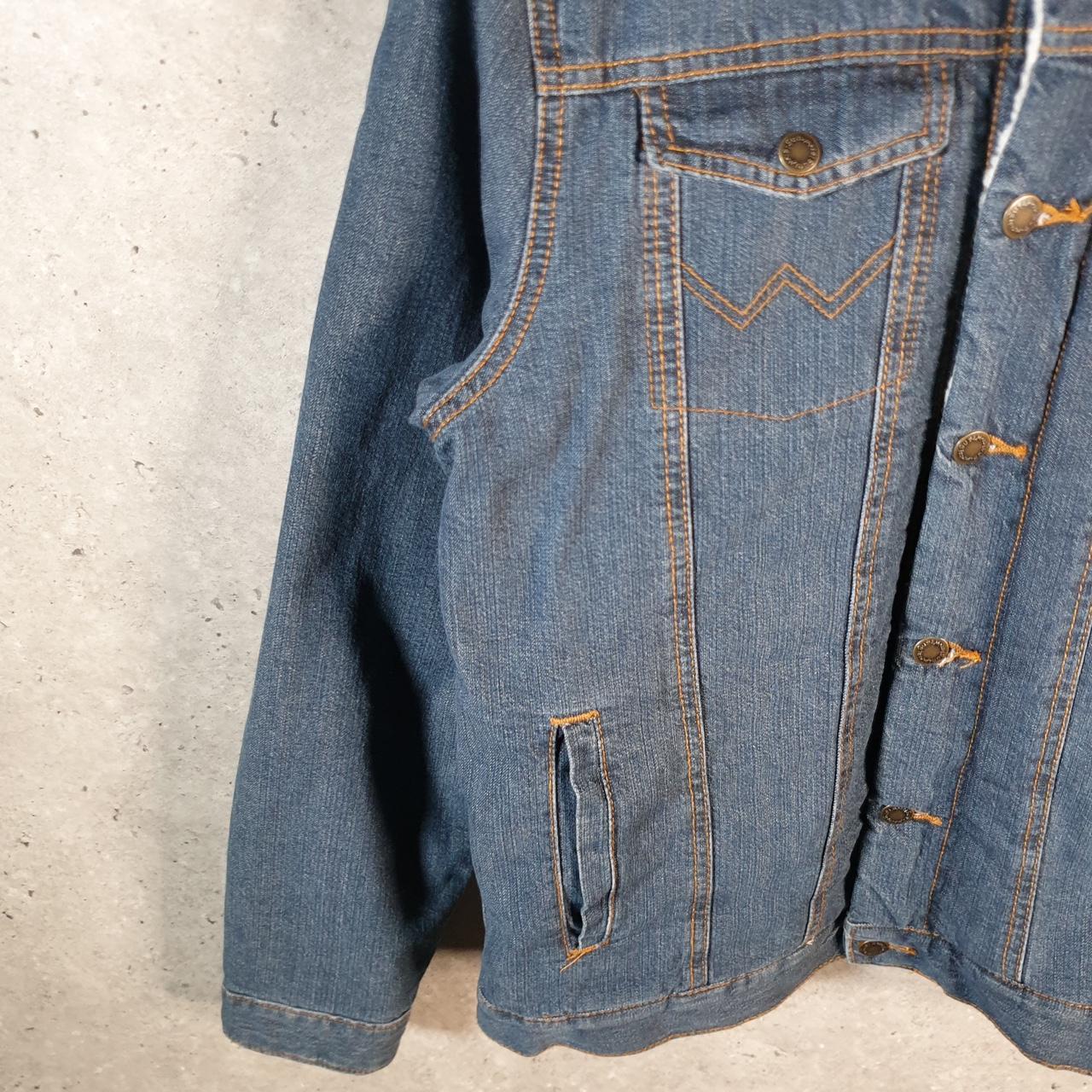 Vintage Wrangler Denim Jean Trucker Sherpa Jacket Womens XL Blue Button Sherling