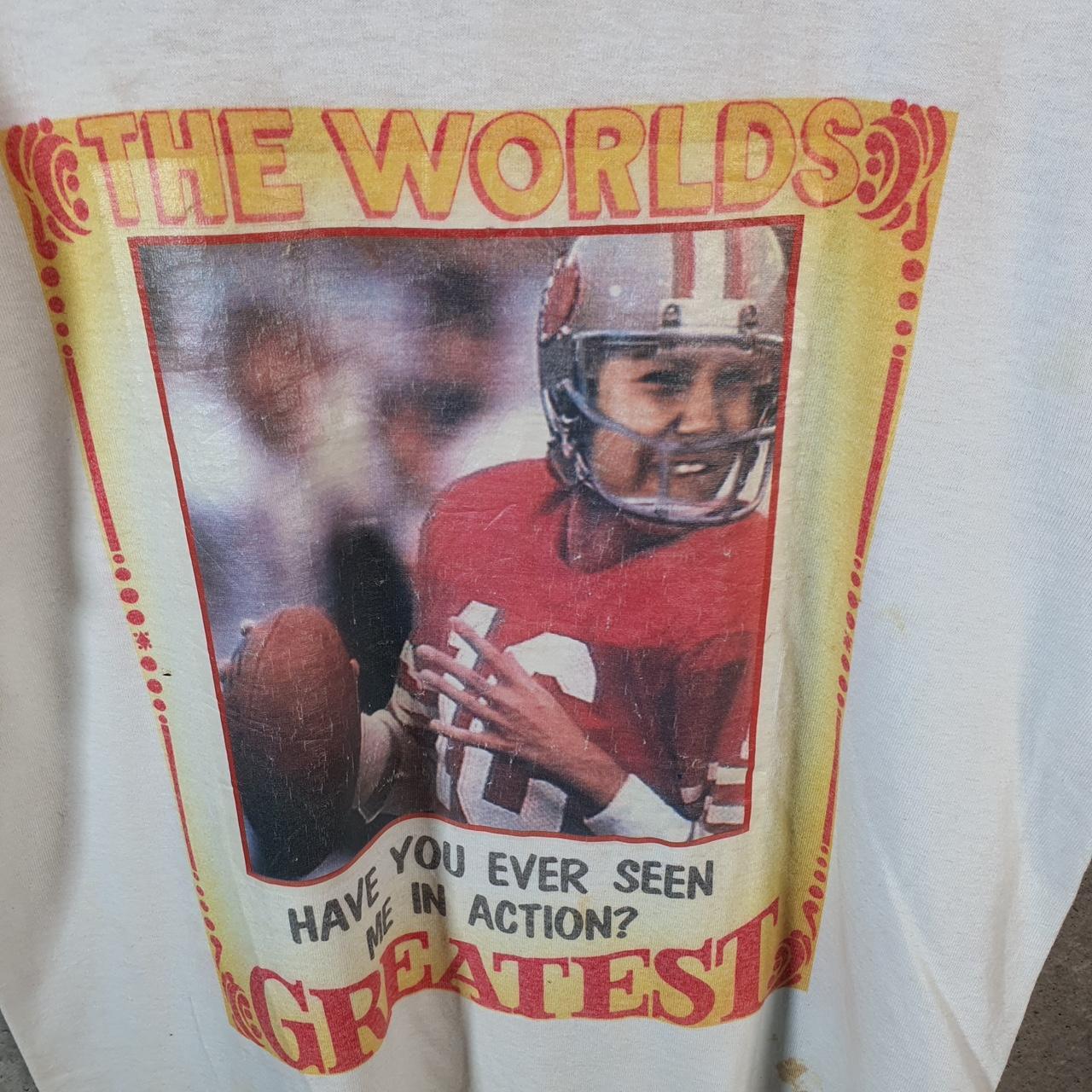 Vintage Screen Stars Words Greatest Joe Montana NFL USA Single Stitch T Shirt Men’s Medium White C9454