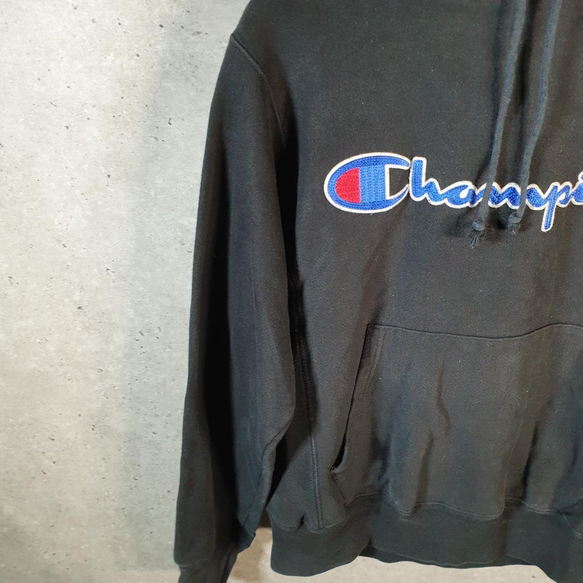 Vintage Champion Reverse Weave Hoodie Men’s Small Black Pro Sport Pullover Spellout Logo