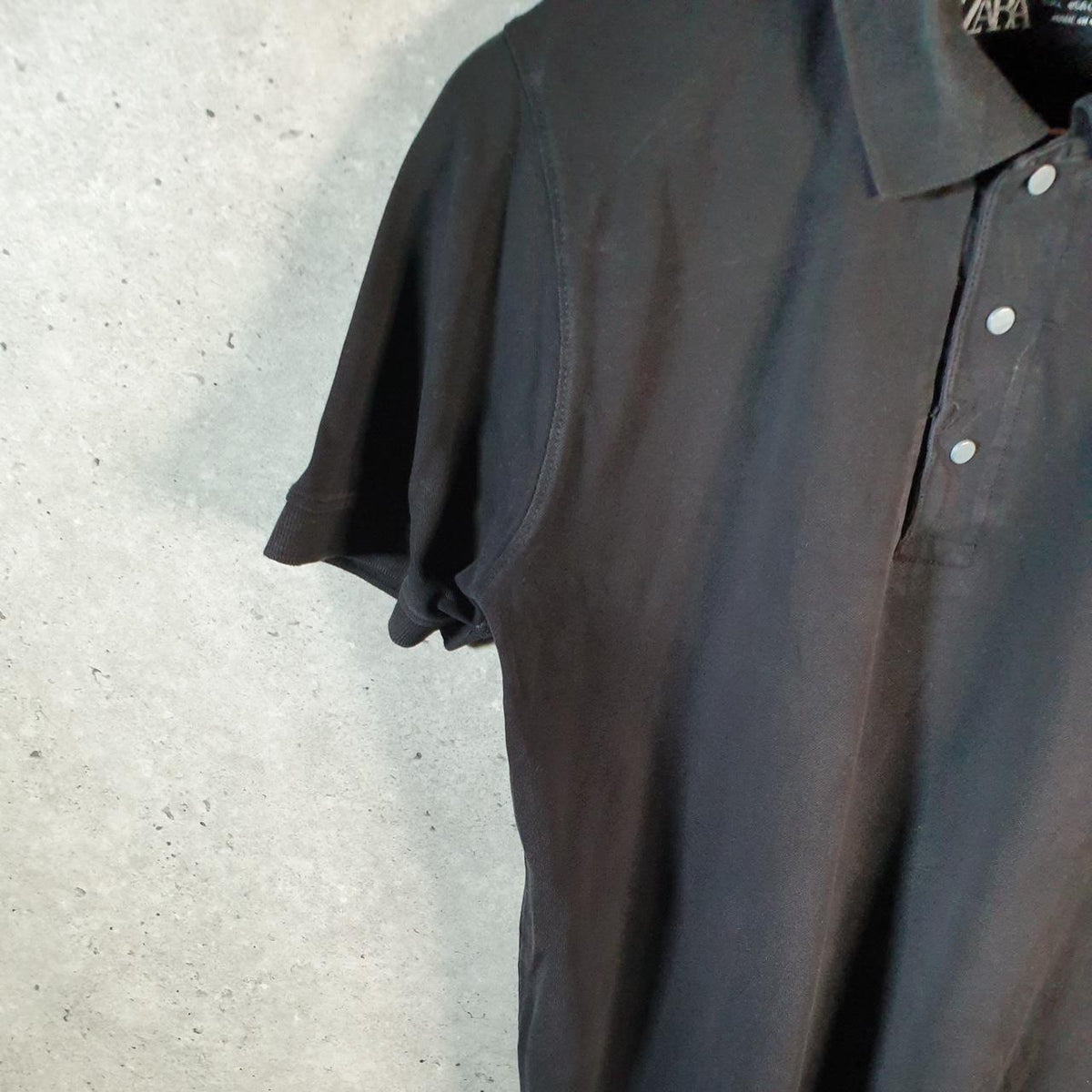 Zara Polo Shirt Men’s Large Black Casual Logo Athletic