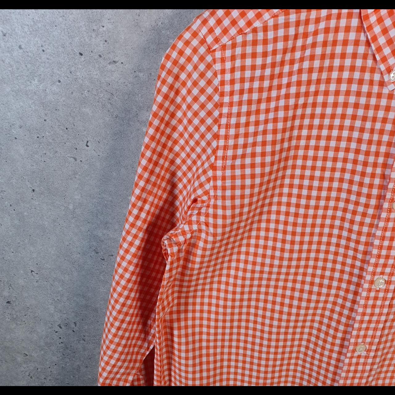 Vintage Ralph Lauren Button Down Shirt Womens Large Orange Checkered Cotton Pony