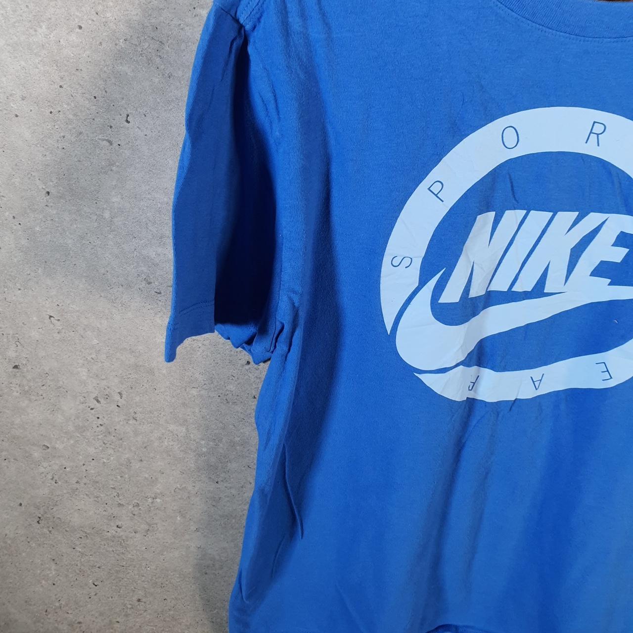 Vintage Nike Sportswear Spellout T Shirt Womens Medium Blue Logo Swoosh Athletic
