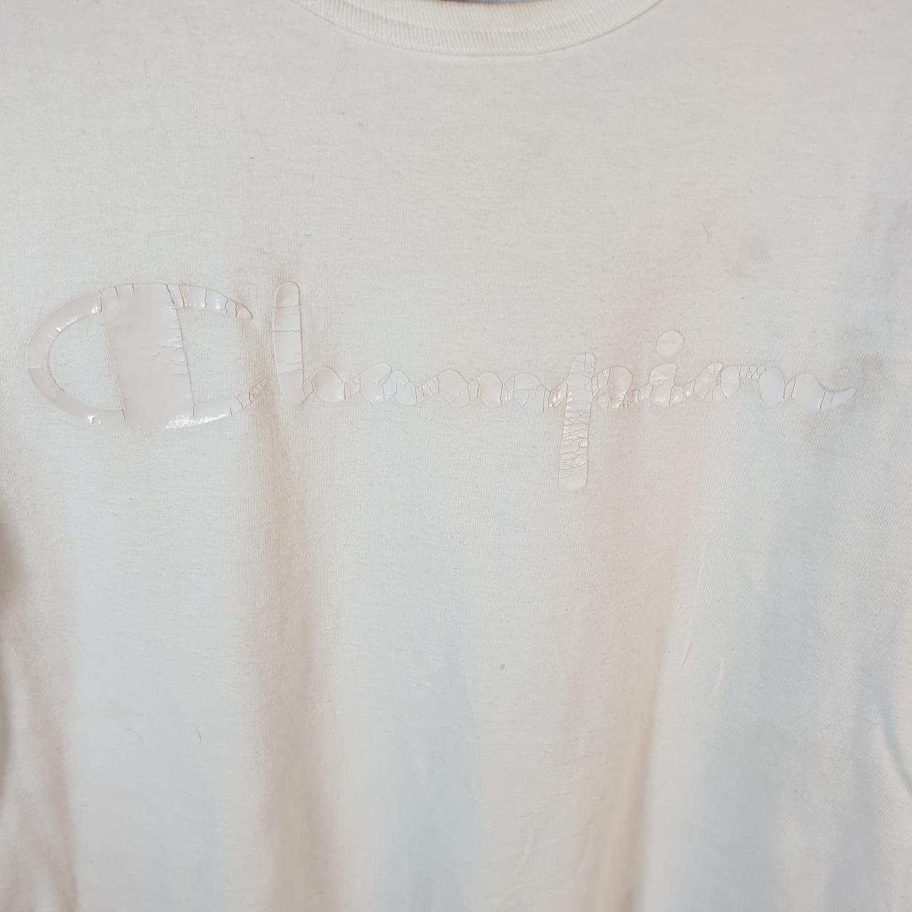 Vintage Champion Spellout Embroidered T Shirt Men’s Large White Casual Blank Athletic
