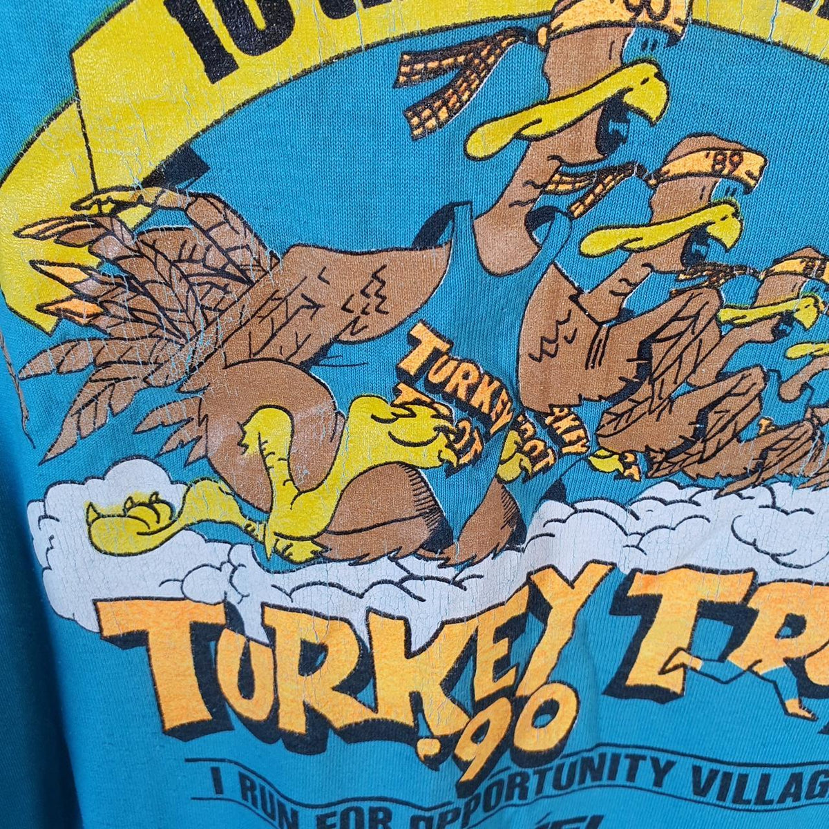 Vintage Screen Stars Best Turkey Trot 1990 USA Single Stitch T Shirt Men’s Large Blue Big Fish Vintage