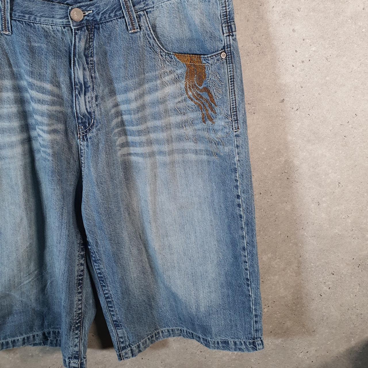 Vintage Miskeen Baggy Y2K Hip Hop Jeans Shorts Jorts Mens W42 Blue Denim USA A4471