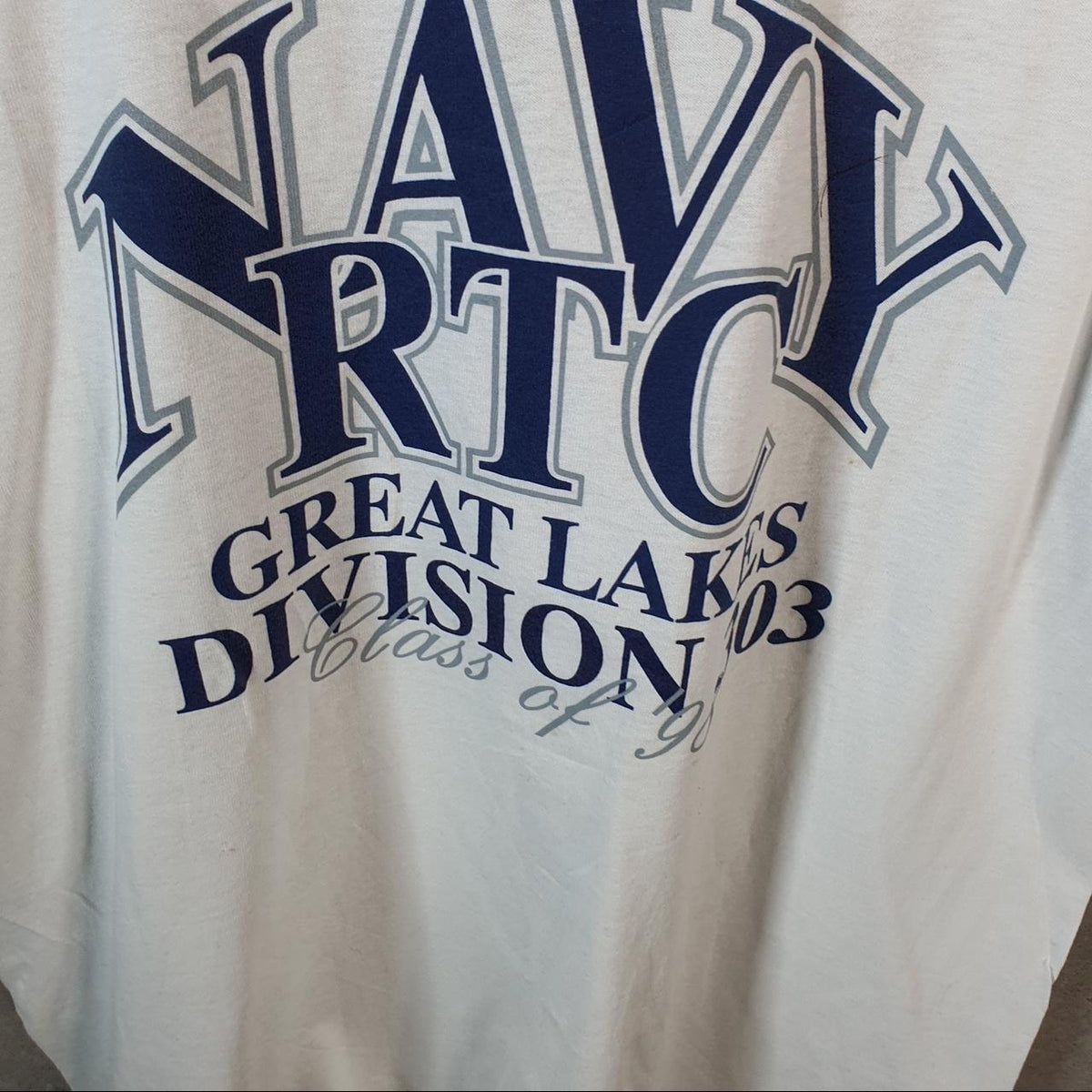 Vintage Anvil Navy RTC Graphic USA 1998 USA Single Stitch T Shirt Men’s Large White C9465