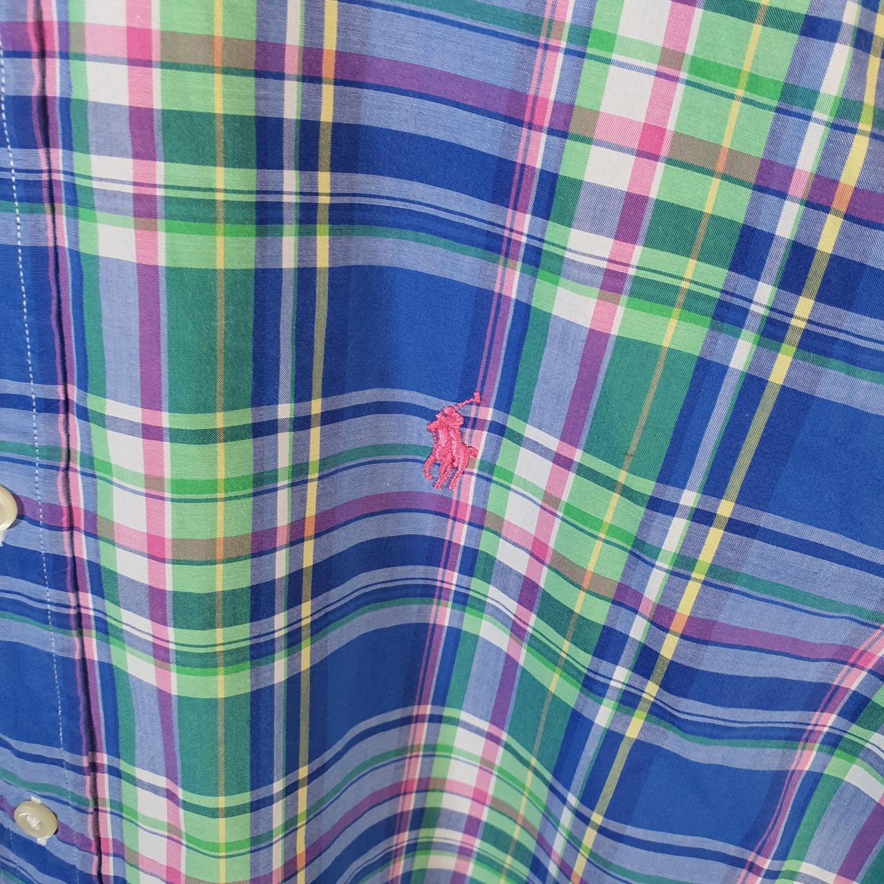Vintage Ralph Lauren Button Down Shirt Mens Medium Blue Checkered Custom Fit Pony