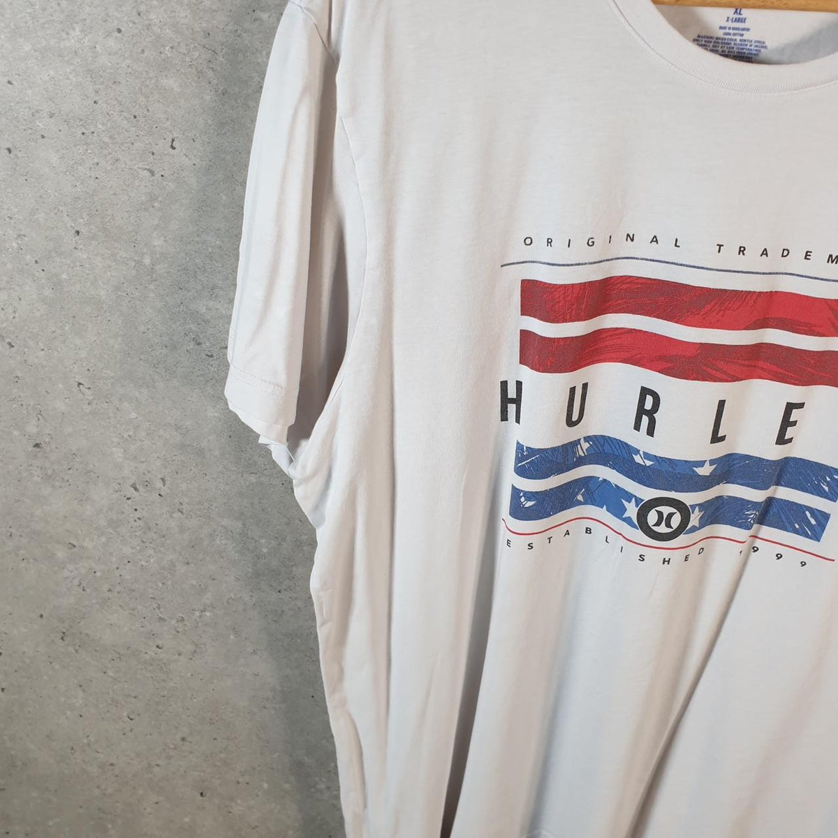 Vintage Hurley Graphic T Shirt Men’s White XL Casual Sports Logo Athletic
