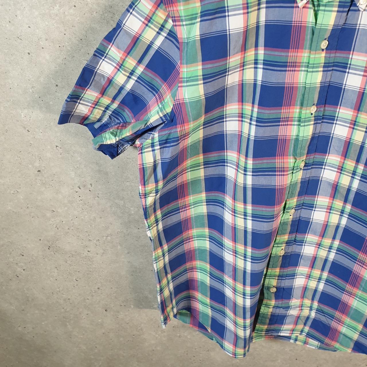 Vintage Ralph Lauren Button Down Shirt Men’s Medium Blue Checkered Short Sleeve Cotton Pony