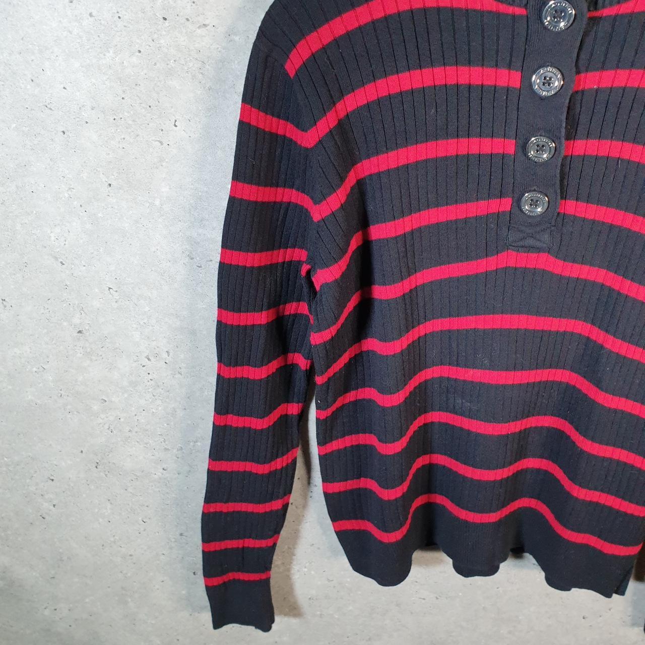 Vintage Ralph Lauren Polo Knit Sweater Womens XL Red Striped 1/4 Button Cotton Pullover