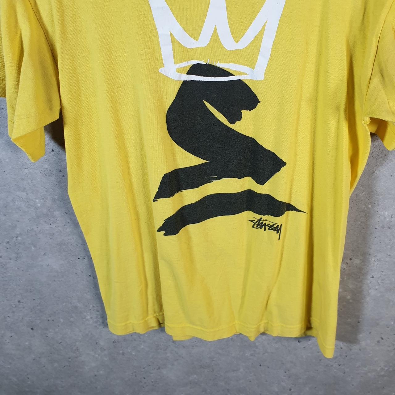 Vintage Stussy Spellout Printed T Shirt Men’s Medium Yellow Graphic Short Sleeve Big Fish Vintage